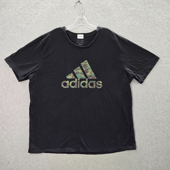 Adidas Men Shirt 2XL Black Logo Camo Filled Short Sleeve Tee - Picture 1 of 10